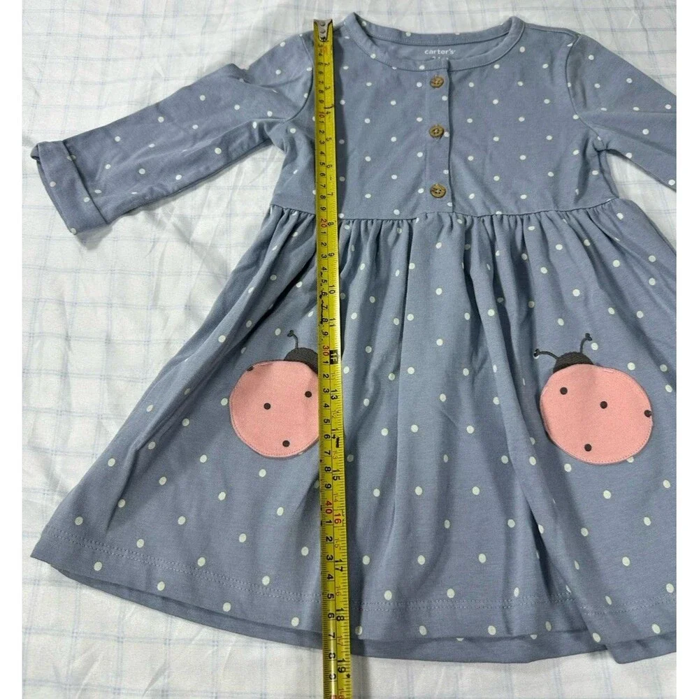 Carter's Baby Girl Blue Polka Dot Ladybug Dress – Size 24M – Long Sleeve – NWT